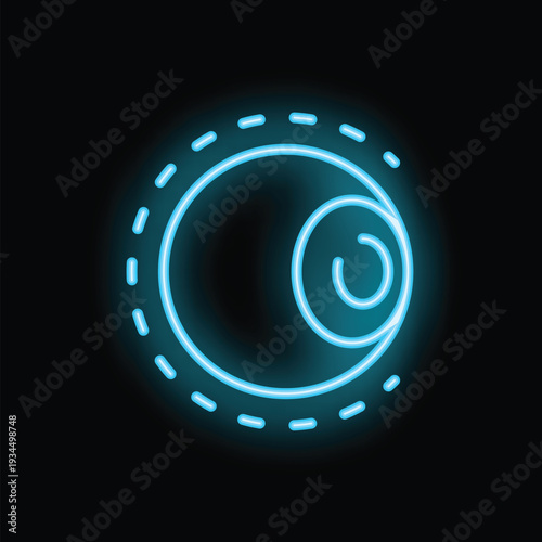 Bright blue neon eye glowing against a dark background, perfect for concepts such as vision, surveillance, or big brother
