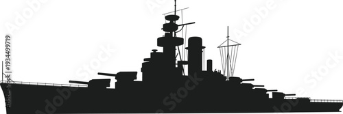 Battleship silhouette illustration, military naval warship vector set isolated black maritime defense design