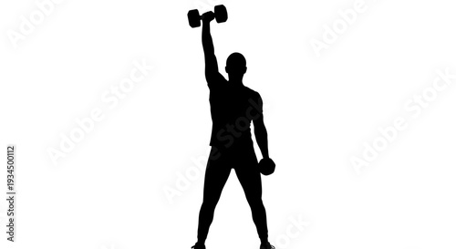 Man lifting dumbbell silhouette exercising.