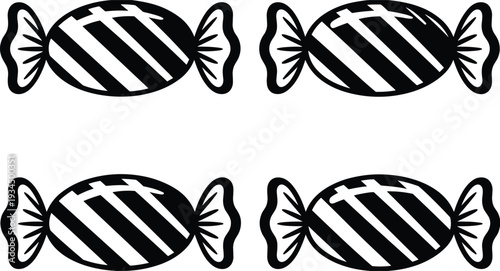 Candy silhouettes collection, wrapped sweet candy vector set, isolated black confectionery illustration bundle