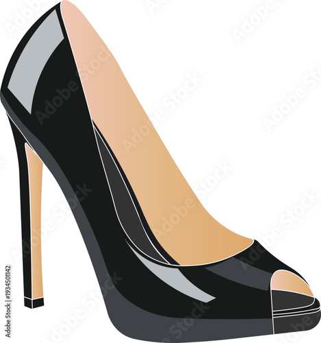 Vector illustration of peep toes high heel shoes side view.