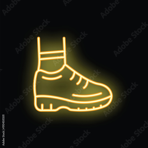 Yellow neon sign representing a sports shoe with sock, ideal for showcasing a sporty and dynamic style
