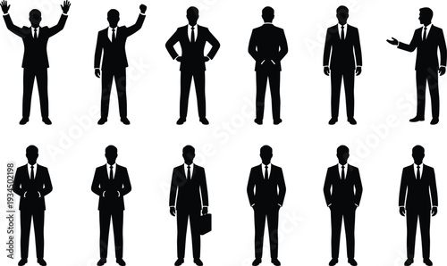 Collection of Male Business Silhouettes in Various Poses and Gestures businessman suit