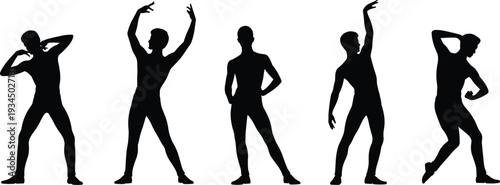Silhouette of dancing women collection, female dancer poses isolated on white background for fitness, performance and choreography concept