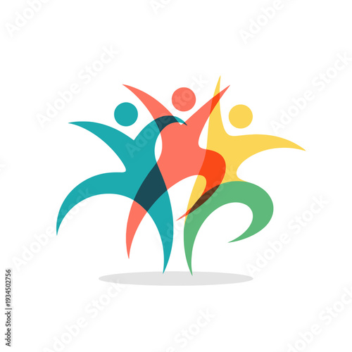 Diverse group of people celebrating, teamwork, unity, success, community, abstract figures