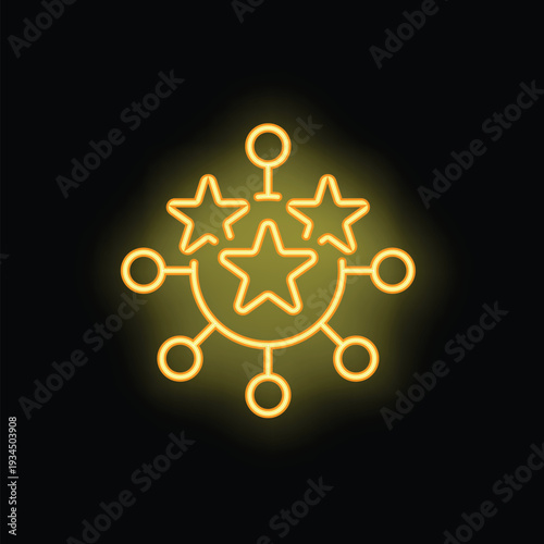 Neon yellow network marketing icon showing stars connected by lines, representing the concept of multi level marketing