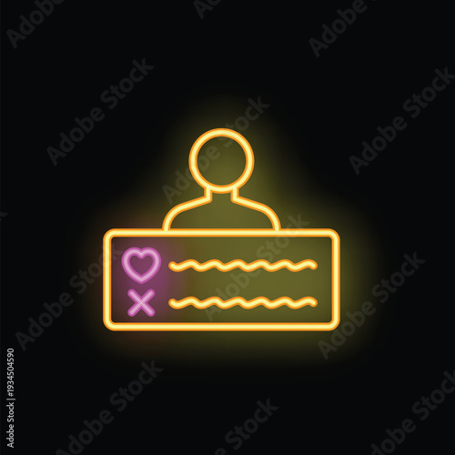 Neon glowing sign of a person giving feedback with like and dislike buttons