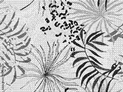 Фотография Black and white floral pattern with leaves on textured background
