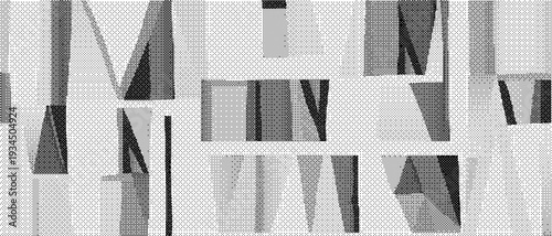 Geometric shapes and lines in gray and white colors on abstract background