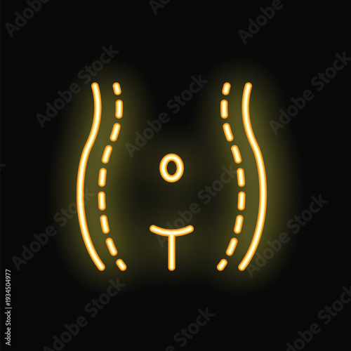 Bright neon yellow liposuction icon glowing on a dark background, representing a common cosmetic surgery procedure