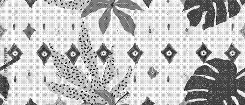 Black and white leaf pattern on with diamond shapes