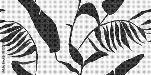 Black and white leaf pattern on textured light gray background design