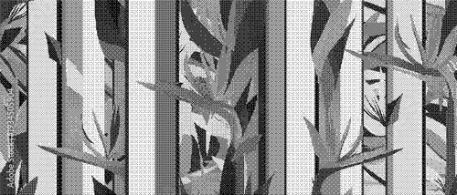 Black and white bamboo pattern with leaves and stems