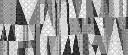 Black and white abstract geometric pattern with triangles and shapes