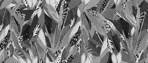 Black and white leaf pattern on fabric texture background with tropical feel