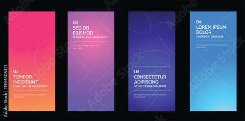 Modern Gradient Instagram Story Templates Set with Abstract Line Shapes