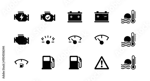 Black icons of car warning lights.