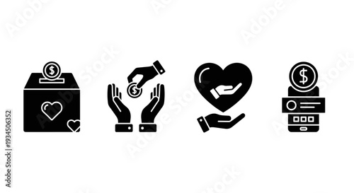 Black icons of charity and donation.