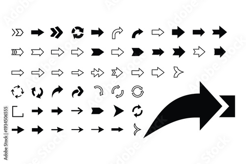 Collection of various arrow icons and symbols in black and white