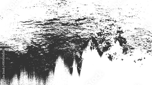 Black and white textured abstract pattern with rough edges and scattered dots background grunge