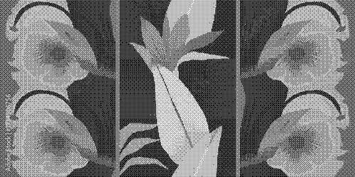 Black and white floral patterns on fabric with large flowers