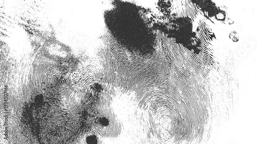 Close up of black fingerprint patterns on a white background with textured areas