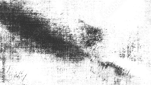 Black and white textured background with a dense halftone pattern and scattered dots