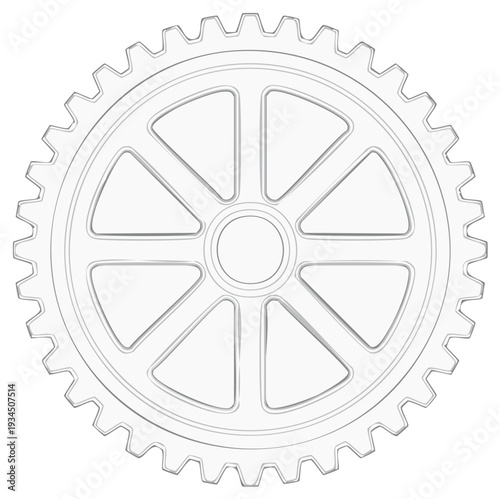 Detailed gear illustration with spokes and teeth, mechanical engineering outline