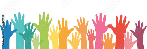 Many People Stretching Their Hands Up, Vector Illustration
