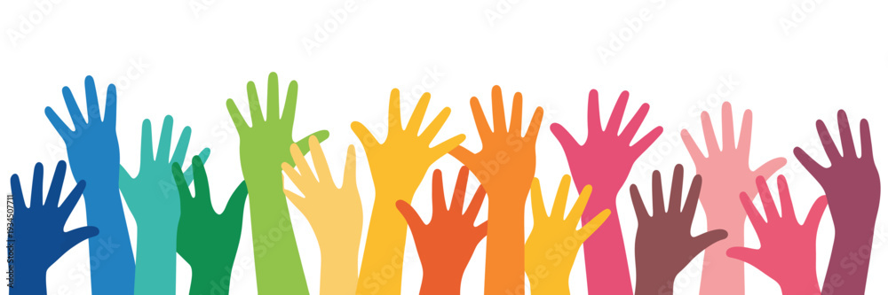Obraz premium Many People Stretching Their Hands Up, Vector Illustration