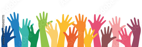 Many People Stretching Their Hands Up, Vector Illustration