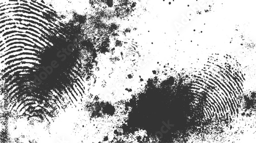 Two dark grey fingerprint textures with scattered ink splatters on a white background