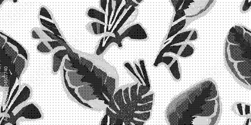 Black and white tropical bird pattern textured fabric