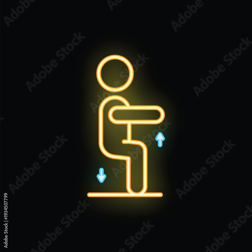 Neon style icon of a person adjusting their office chair height for ergonomics