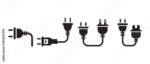 Electric Power Plug and Cable Connections Set. in Flat Vector Icon Style for Energy Supply.