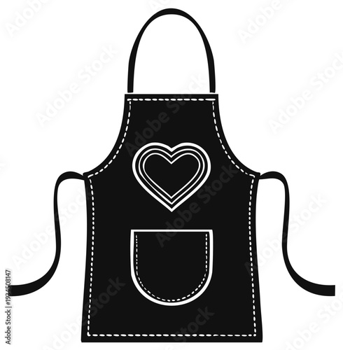 Simple Apron with Heart Shaped Design for Baking and Cooking Icon Silhouette