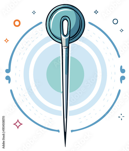 Illustration of a Sewing Needle with Circular Head and Eye, Detailed Vector Design