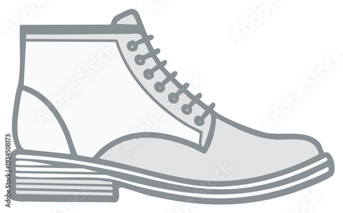 Stylized gray illustration of a classic men's lace up ankle boot fashion footwear design