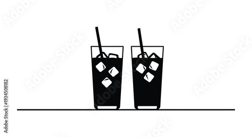 A minimalist depiction of two glasses filled with iced beverages presented as a striking silhouette high quality professional