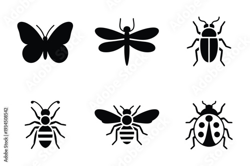 Diverse Insect Species Black Silhouette Icons Collection