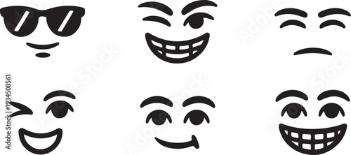 Six Vector Emoji Faces Showing Different Emotions and Expressions Isolated