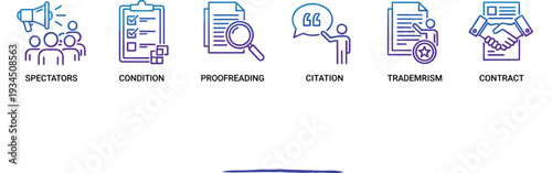Business Documentation and Contract Process Line Icons with Blue Purple Gradient Isolated on White Background for Corporate Workflow Design