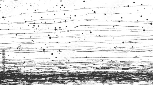 Black ink splatters and irregular horizontal lines on white background abstract blotch blob