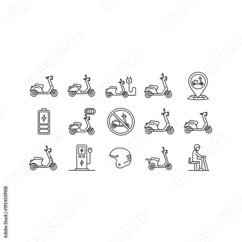 Electric Scooter Icons: Urban Mobility, Eco-Friendly Transport and City Travel