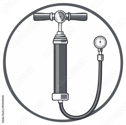 Hand Air Pump with Gauge Icon, Inflation Equipment, Industrial Tool