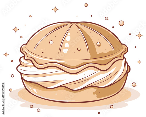 Delicious cartoon cream puff pastry dessert with sweet vanilla cream filling