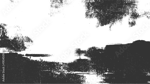 Dark textured landscape with bright sky and silhouetted trees