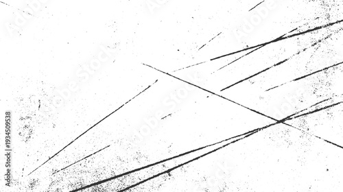 Black ink scratches and speckles on a white textured background