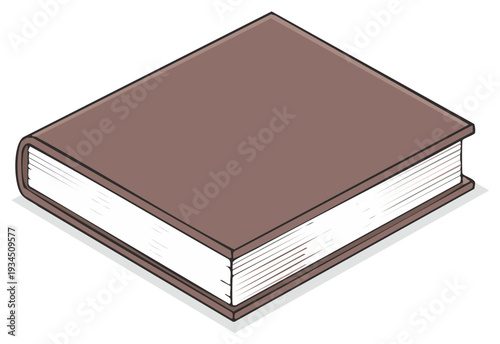 Closed brown hardcover book simple isometric cartoon illustration