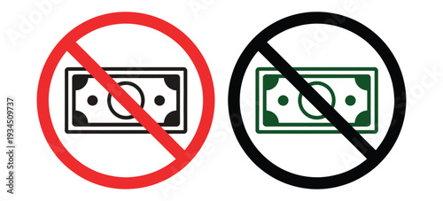 No Money Symbol Icons, Flat Vector Silhouettes Representing Financial Constraints, Budgeting, Banking, and Economic Concepts for Graphic Design